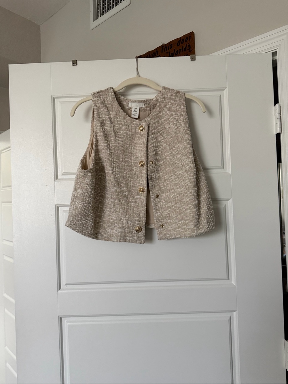 H&M Beige Tweed Button-Front Sleeveless Vest